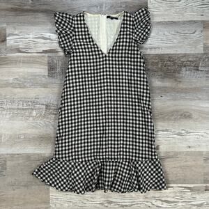Madewell Gingham Ruffle Hem Dress Black White Check Size 0 Cottagecore